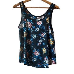 Mudd Black Floral Tank Top with Blue, Yellow, and Pink Flowers